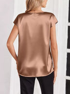 Satin V-Neck Short Sleeve Blouse