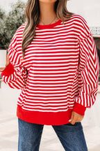 Black Stripe Exposed Seam Drop Shoulder Casual Pullover Top