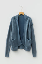 Chestnut Mineral Wash Exposed Seam Patchwork Knit Open Sweater Cardigan