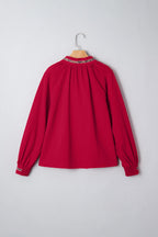 Racing Red Leopard Jacquard Print V Neck Textured Blouse