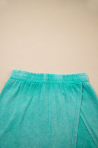 Mint Green 2 Pieces Mineral Wash Cotton Tank Top Lined Split Skirt Set