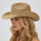 Women's Panama Straw Woven Sun Hat – Windproof Sequin Detail Beach Hat