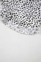 White Leopard Frayed Hem Denim Shorts