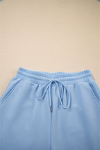 Beau Blue Textured Ruffled Sleeve Zipped Top and Wide Leg Pants Set