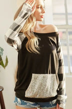BiBi French Terry Top with Sequins Kangaroo Pocket