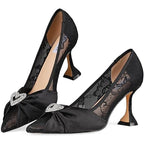 New Aminugal Womens Size 9.5 Black Lace SIlver Heart 3.5" Heel Closed Toe Shoes