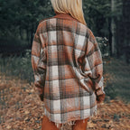 Women's Notch Lapel Check Print Long Sleeve Shirt
