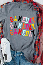 Gray Colorful GAME DAY Graphic Crew T Shirt