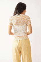Davi & Dani Loose Turtle Neck Lace Mesh Lace Sheer Top