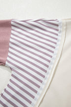 White Color Block Striped Patchwork Dolman Slit Sweatshirt