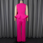 Three-dimensional Flower V-neck Sleeveless Top High Waist Fashion Straight-leg Pants