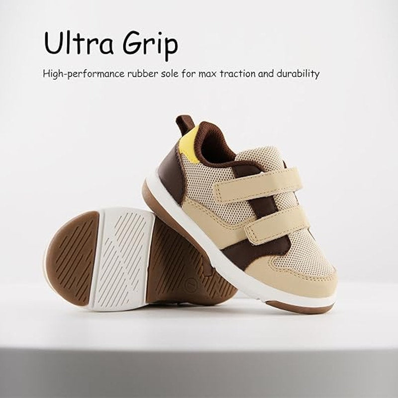 Skywheel Toddler Boys Size 6 Beige Brown Sneakers Hook and Loop Close Sneakers