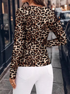 Leopard Print Long Sleeve Fitted Blouse