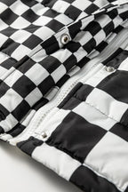 Black Double Checked Stand Collar Cropped Puffer Vest