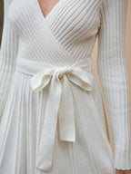 Women's Wrap A-Line Knit Dress Long Sleeve