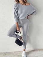 Long-Sleeve Pullover & High-Waist Drawstring Pants Two-Piece Set