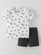Children's Tropical Print Ruffle Sleeve Top & Shorts Set