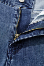 Dirty blue Button Zip High Waist Flared Hem Jeans