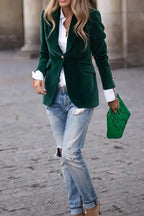 One-Button Lapel Collar Long Sleeve Blazer for Women