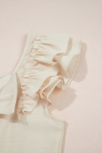 Beige Textured Bow Knot Frilled Butterfly Sleeve Blouse