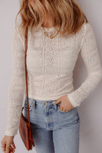 Light Pink Semi Sheer Lace Long Sleeve Cropped Top