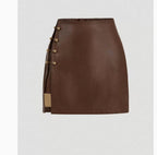 Womens Solid-Color Faux Leather Mini Skirt With Metal Buttons