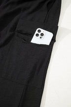 Black Drawstring Frilled Waist Wide Leg Utility Trousers