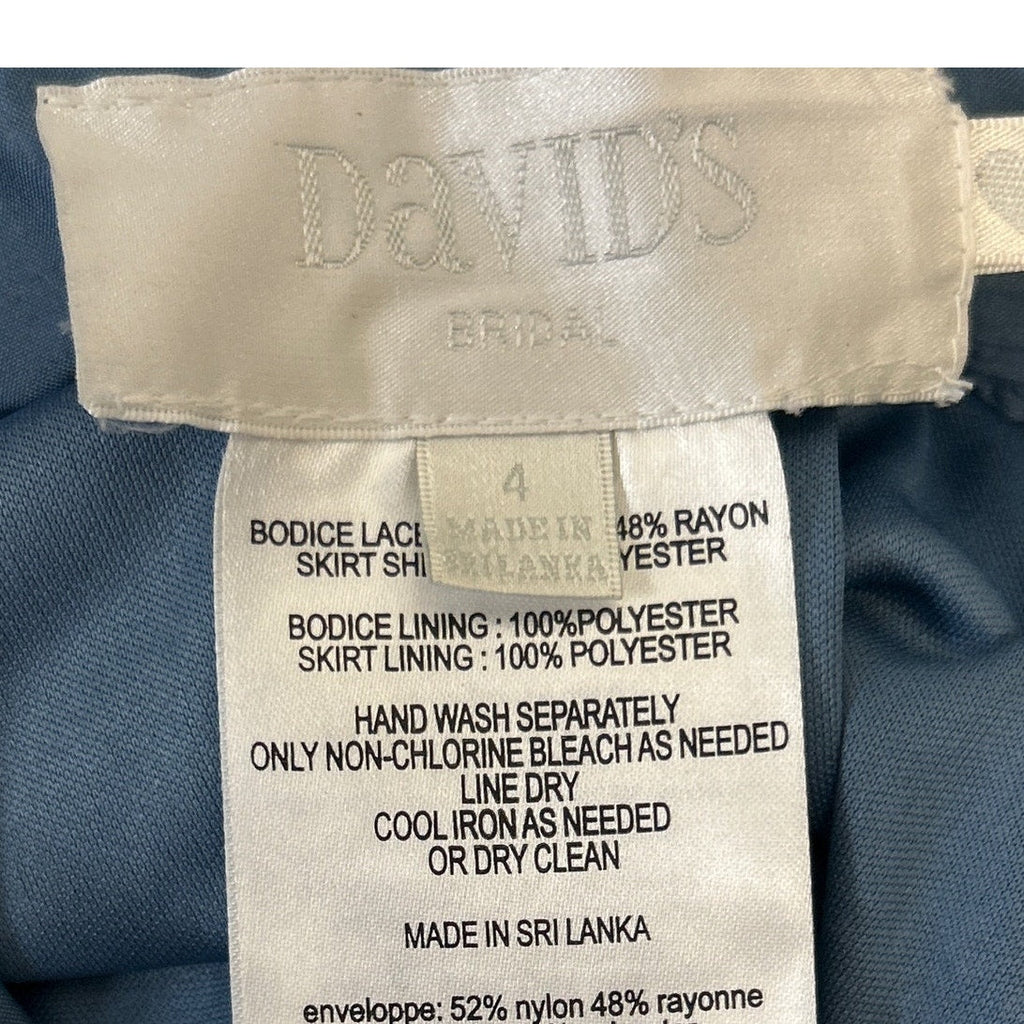 David's Bridal Womens Size 4 Sleeveless Lacy Blue Long Bridesmaid's Dress