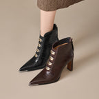 Women's Satin Pointed Toe Chunky Heel Short Boots – Ultra High Heel