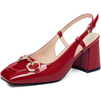 New Coutgo Womens Size 8 Slingback 3" Chunky Block Heel Square Toe Buckle Shoes