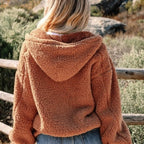 Straw Yellow Zipper Hooded Sherpa Jacket
