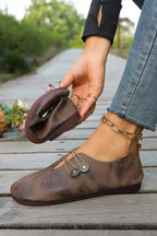 Coffee Button Detail Vintage Faux Leather Loafer Shoes