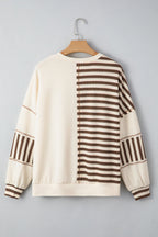 Pink Striped Patchwork Oversized Pullover Top