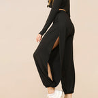 High Slit Casual Pants with Side Slit Detail