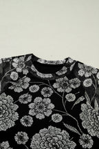 Brown Thumbhole Long Sleeve Floral Print Mesh Top