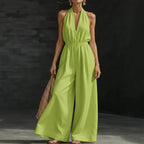 Women’s V-Neck Halter Neck Wide-Leg Jumpsuit
