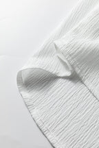 White Crinkled Texture Lantern Sleeve Button Down Loose Shirt