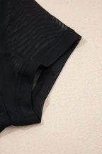 Black Sheer Mesh Patchwork Cap Sleeve T Shirt