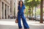 Women's Sleeveless Shirt & Wide-Leg Trousers Set – Solid Color 2-Piece