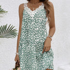 Women’s Lace Patchwork Floral Print Dress