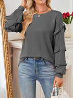Ruffle Trim Long Sleeve Blouse