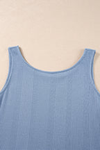 Duffel Green Solid Color Ribbed Ruffle Tank Top and Pants Set