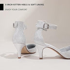 Idifu Womens 8 Silver Glitter 3" Kitten Heel Pointed Close Toe Ankle Strap Shoes