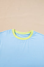 Sky Blue Color Block Detail Casual Two-piece Outfit