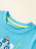 Children's Robot Short Sleeve T-Shirt & Plaid Shorts Set