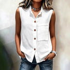 Women's Sleeveless Crop Top with Buttoned Pockets – Solid Color