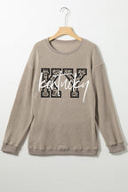 Khaki Kentucky KY Leopard Lettering Ribbed Baggy Sweatshirt