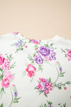 Apricot Floral Print Pullover Drawstring Lounge Pants Set