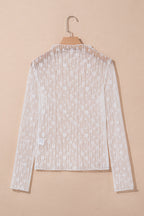 White Sheer Floral Lace Long Sleeve Slim Fit Top
