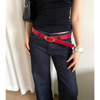 Fashion Lychee Pattern Belt Women's Oval Buckle Red High-grade All-matching